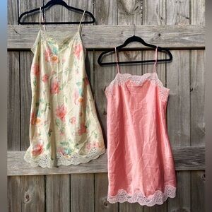 Kim Rogers Pink and Floral Lace Chemises Nightgowns Size M